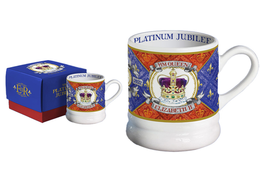 Platinum Jubilee Red and Blue Crown Vintage Mug